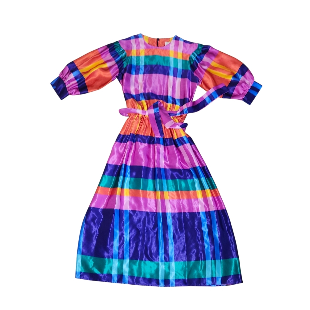 Vintage Mr. Mort silky color block dress  blouson ruffled